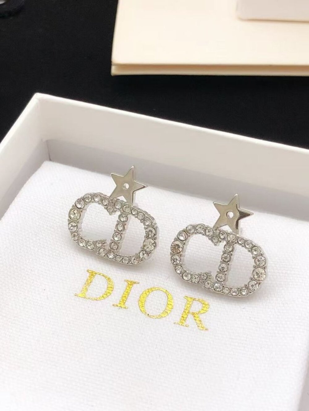 Christian Dior Petit Cd Crystal Star Stud Earrings
